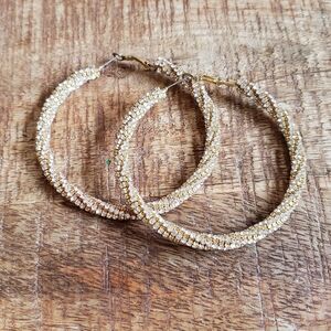 Nordstrom Mixed Metal Large Hoop Earrings Sparkling Gold and Silver Crystal 3"